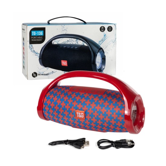 T&G MINI WATERPROOF WIRELESS BLUETOOTH SPEAKER TG-136 FM/AUX/USB LED LIGHT RED BLUE T&G MINI WATERPROOF WIRELESS BLUETOOTH SPEAKER TG-136 FM/AUX/USB LED LIGHT RED BLUE